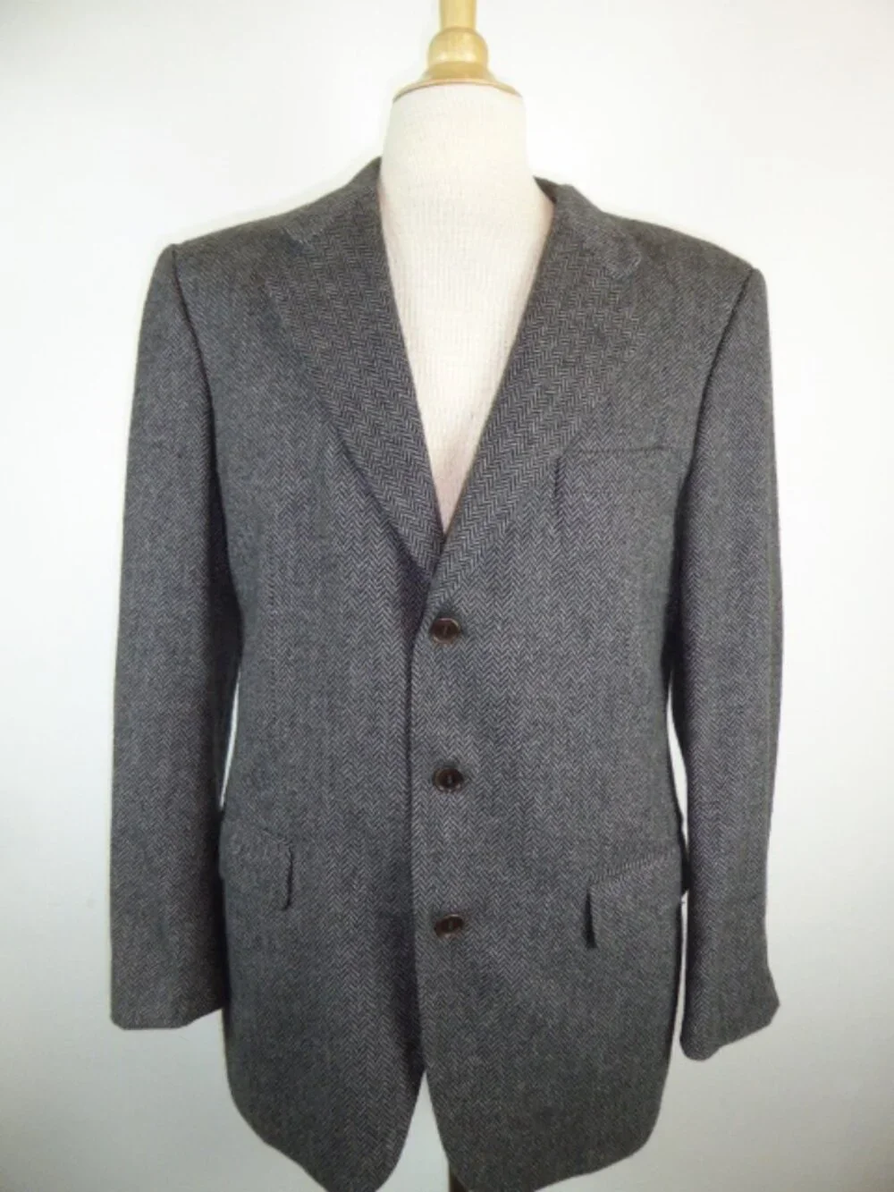 PROTAGANIST Black herringbone cashmere blazer 40